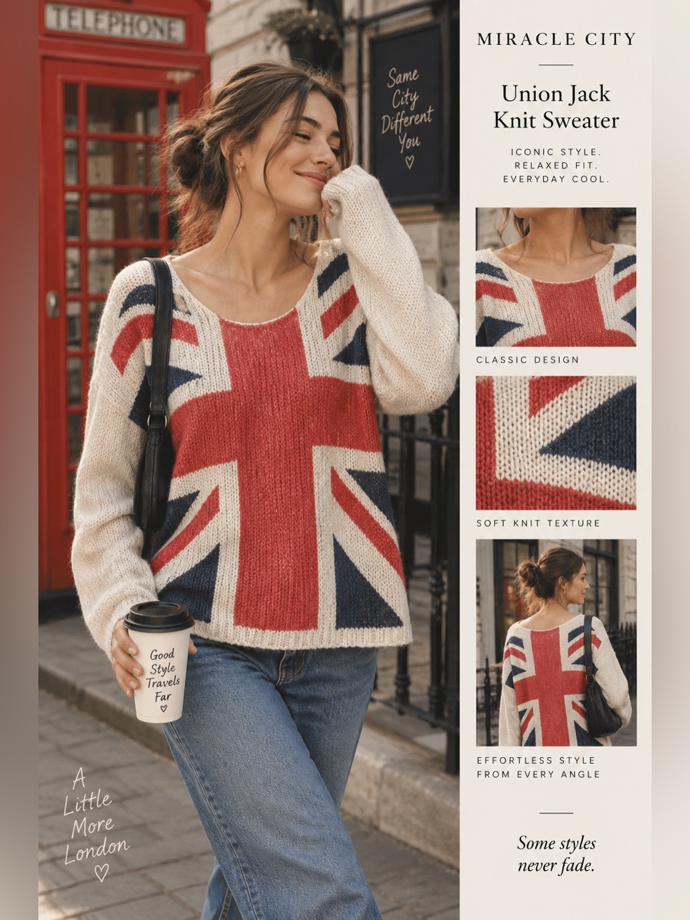 Miracle City Union Jack Knit Sweater British Flag Loose Fit S/M